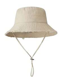 1顶带金属字母的渔夫帽，毛边设计，简约百搭，尽显优雅高端气质，可折叠便携，适合日常出行、旅行、徒步、骑行、海滩、主题公园、写生、派对等场合。 - 彩色 - 查看 2