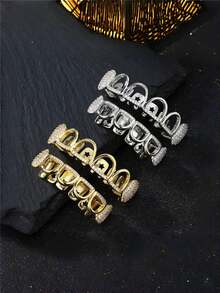 1 szt./2 szt. w stylu hip-hopowym, wydrążone zęby wampira, inkrustowane błyszczącą cyrkonią, platerowane 18-karatowym złotem, akcesoria na Halloween, świąteczne, uliczne, w zestawie pęseta i wosk dentystyczny, wydrążone aparaty ortodontyczne w stylu hip-hopowym, inkrustowane cyrkonią 5A, zęby zombie odgrywają rolę akcesoriów do aparatów ortodontycznych w stylu rap.