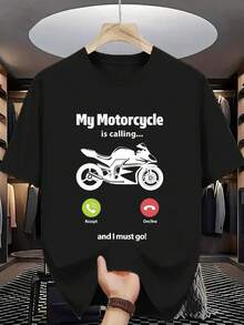 Maglietta casual da uomo con scollo rotondo e stampa "La mia moto mi chiama", colore nero, stile sportivo estivo, materiale leggermente elasticizzato, vestibilità regular per adulti MP7R - nero - Visualizzare 7