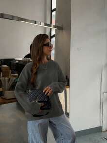 FOR BEAUTY Autumn And Winter New Solid Color Round Neck Simple Loose Casual Long Sleeve Knit Pullover Mid-Length Everyday Fashion, Versatile And Simple For Commuting Sweater Soft And Lazy Style Warm Christmas Top