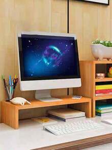 1pc Monitor Stand Riser Wood Monitor Riser Stand Computer Monitor Stand Desktop Oraganizer Shelf For Office Desk Computer