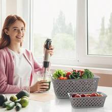 Fast Logistics MaxGear Organization And Storage 3 Packs Plastic Bins Organizer Bins Woven Baskets For Storage Plastic Baskets With Handles Grey Basket For Organizing Basket Organizer For Home And Office SmallFast Logistics