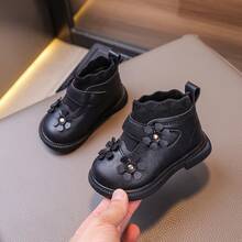 1 par de botas de tobillo con  y decoración de flores, suelas blandas antideslizantes para uso diario, adecuadas para otoño/invierno, para niñas bebés adorables - Negro - Ver 12