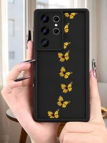 Cute Yellow Butterfly Pattern Protective Phone Case For Women Minimalist Aesthetic Design Shockproof Cover Compatible With Samsung Galaxy S25Ultra/S25Plus/S25/S24Ultra/S24Plus/S24/S24FE/S23Ultra/S23Plus/S23/S22Ultra/S22Plus/S22 - Cà phê nâu - Xem 3