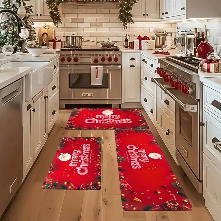 1/2/3 Pcs Thickened 0.47 Inch/1.2 Cm Christmas Kitchen Mat Set - Christmas Decor, Non-Slip Memory Foam Bottom, Suitable For Kitchen, Home Office, Laundry Room, Bathroom Decoration - Multicolor - View 5