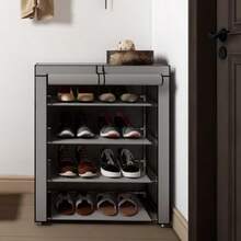 Multi Layer Shoe Storage Box | Non Woven Cover | Can Hold 27-35 Pairs | Easy To Assemble, Portable, And Durable | Metal Frame | Space Saving Design For Foyer, Bedroom, And Living Room | Suitable For Sports Shoes, High Heels, Boots, Shoe Storage Box - 灰色-5層 - 查看 7