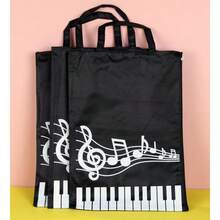 1pc Piano Themed Reusable Canvas Tote Bag, Travel/Weekend Bag, Casual & Fashionable, High Quality & Stylish Music Note Pattern, Ideal Gift For Music Lovers, Suitable For School, Shopping, Commuting, Business, Work And Daily Use, Holiday/Birthday/New Year Gift