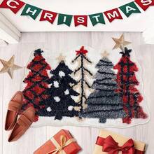 1 Pc Christmas Themed Christmas Tree Shaped Bathroom Mat, Imitation Cashmere Material, Super Absorbent, With Silicone Non-Slip Backing - Machine Washable, Suitable For Home Decoration Bathroom, Sink, Laundry Room, Living Room, Bedroom Decorative Mat, Christmas Decorative Carpet, Christmas Gift Kitchen Rug