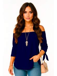 Blusa Para Dama De Moda Comoda Hombros Descubiertos #SensaciónDelujo #EstiloRomanticoDeSanValentín - Azul Marino - Ver 3