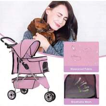 3 Wheels Pet Stroller Dog Cat Cage Jogger Stroller For Medium Small Dogs Cats Folding Travel Carrier With Cup Holder, Waterproof Design & Removable Liner