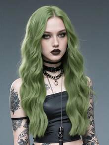 角色扮演假发 绿色水波纹长卷发 26 英寸中分风格 Greta 万圣节圣诞节假发 服装假发 街头朋克假发 Y2K 摇滚假发 蓬松自然女士合成耐热纤维假发 适合日常派对假发 音乐节假发 前卫学院风格假发 现代时尚哥特式假发 - 綠色 - 查看 2