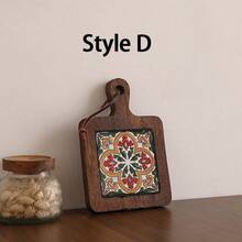 1PC Solid Wood Ceramic Tile Pattern Heat-Resistant Coaster - Retro Kitchen And Dining Table Mat, Suitable For Hot Pot, Flat Bottomed Pan, Cup, High Heat Protection, Handmade Home Decoration Gift - Multicolor - View 7