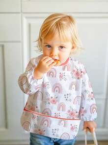 1 pieza Babero impermeable de manga larga y fácil de limpiar, para niños y niñas de 6 a 36 meses, lavable a máquina - Multicolor - Ver 3