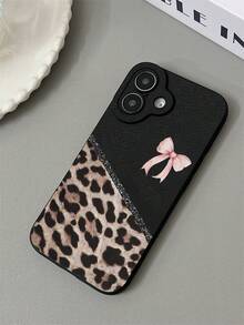 1 pezzo Custodia per telefono con stampa leopardata, fiocco, finitura opaca e pupilla nera anti-caduta, compatibile con Samsung, Apple 16/15/14/13/12/11/XSMAX/X/XS/XR/7PLUS/8PLUS/7/8/S21/22/23/24/25