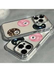 1个透明金属纽扣简约个性化粉色台球8字图案手机壳，兼容 16 Pro Max、15、14 Plus、13、12、11 - 彩色 - 查看 3
