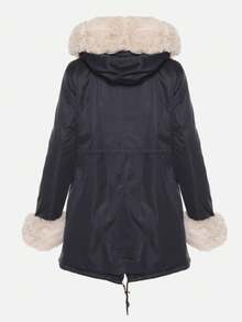 Parka Jacket With Hood And Detachable Fur Trims - Navy Blue - View 7