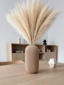 1个仿陶瓷纹理塑料花瓶，适用于人造蒲苇草，北欧农舍风格，米色圆柱形，条纹细节，装饰摆件，家居装饰，适用于客厅、婚礼、春季餐桌装饰 - 彩色 - 查看 5