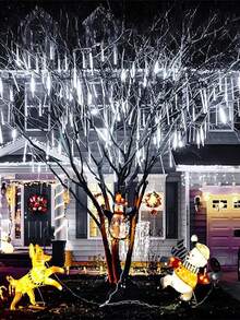 1pc Solar Powered Lights, Suitable For Garden, Landscape, Pathway, Yard, Lawn, New Year Holiday Gift, Solar Outdoor Christmas Lights, Solar Raindrop Lights String, 8 Tubes 192 LED Meteor Shower Lights, Raindrop, Snowflake, Icicle Waterfall Lights, Applicable For Christmas Decoration, Wedding Party Lighting - Multicolor - View 10