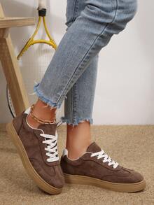 Damskie, jednokolorowe, codzienne, sportowe buty outdoorowe, lekkie, miękkie, zamszowe, sznurowane, płaskie buty, modne, codzienne, retro trampki, wiosna/lato (rozmiar zaniżony) - Brązowy - Zobacz 3