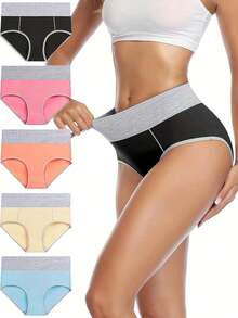 5PCS, Women's Cotton Underwear, High Waisted Elastic Triangle Pants, Soft And Breathable Shorts, Women's Full Coverage Sports Underwear, Women's Lingerie&Underwear,RANDOMLY PACKING - Nhiều màu - Xem 1