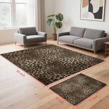 1Pc Large Large Leopard Print Area Rug - Brown & Black Animal Print, Non-Slip Backing, Machine Washable Easy Clean Floor Rug,  Rugs For Living Room, Bedroom Or Office, Sofa, Coffee Table, Kitchen, Bathroom, Balcony, Entrance Carpet, Apartment, Dormitory Decor - Durable Polyester Indoor/Outdoor Rug, Minimalist Style Rug, Coffee Table Rug, Decorative Rug, Home Decorators, Low Pile Carpet - Style 1 - View 5