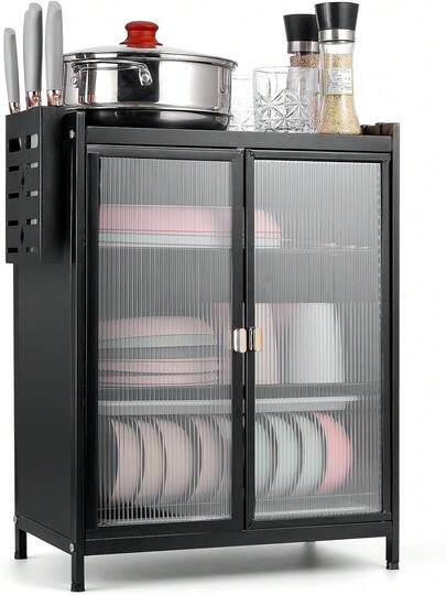 TXG Escurridor de Trastes, Mueble de Cocina para Guardar Platos, Escurridor de Trastes de 3 Niveles con Puerta, Mueble Cocina, Soporte for Microondas, Gabinete Escurridor, 59 CM