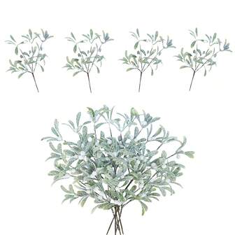 4 件磨砂人造槲寄生喷雾圣诞绿植花茎树枝仿槲寄生枝条配白色浆果 12.6 英寸高适合冬季圣诞树插花