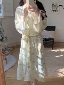 1-częściowy damski szlafrok z nadrukiem motyli, luźny, swobodny szlafrok do spania, duży rozmiar