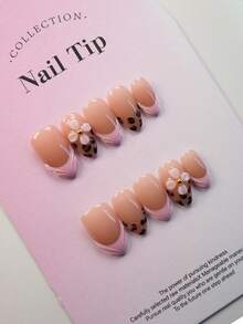 10片装短款杏仁形亚克力美甲贴纸，手工制作，甜美少女风美甲，适合女性和女孩在节日派对上佩戴。纯手工制作，可重复使用，包含1个迷你指甲锉和1张自粘标签。美甲用品，手工按压式美甲贴片 - 彩色 - 查看 2