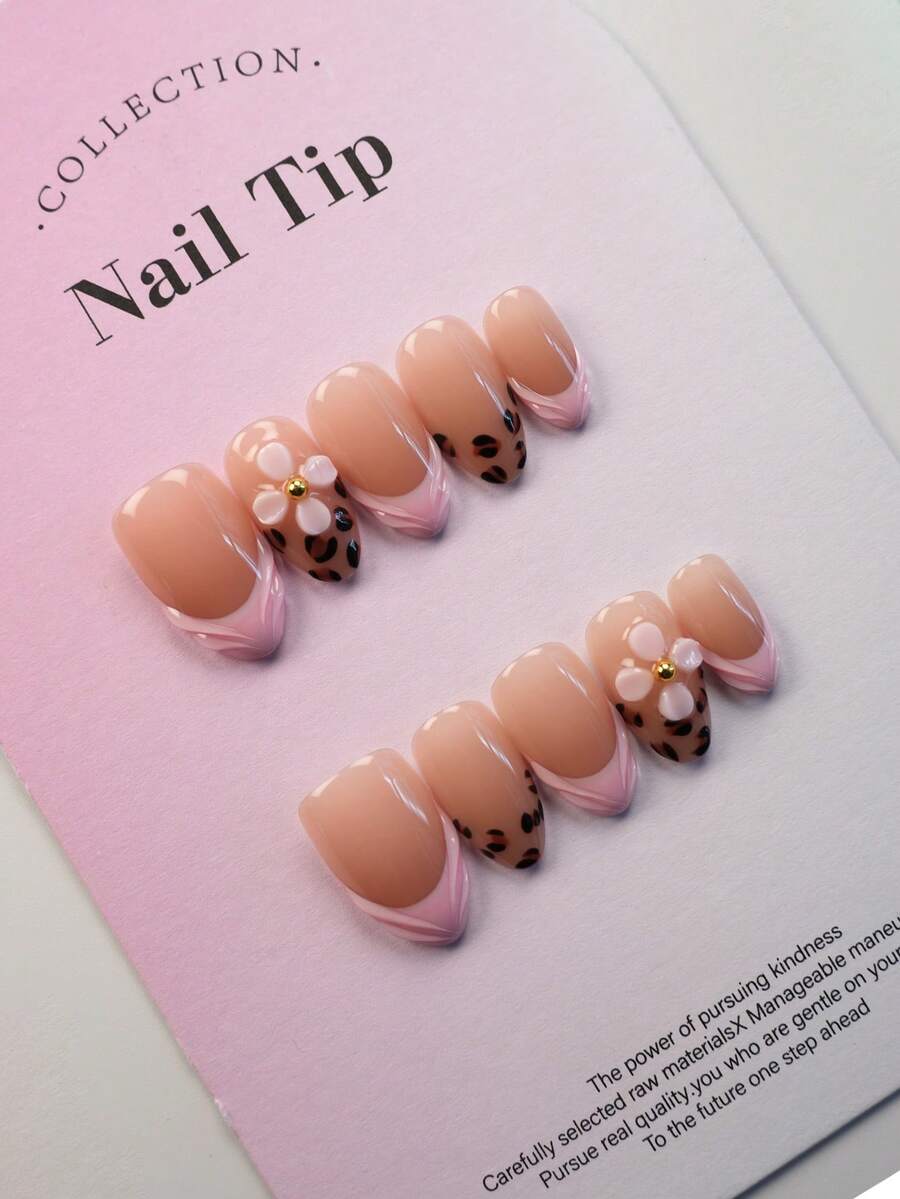 10片装短款杏仁形亚克力美甲贴纸，手工制作，甜美少女风美甲，适合女性和女孩在节日派对上佩戴。纯手工制作，可重复使用，包含1个迷你指甲锉和1张自粘标签。美甲用品，手工按压式美甲贴片