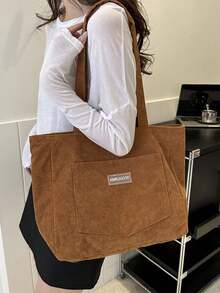 Túi Tote Vải Nhung Màu Trơn Thời Trang Cá Tính Phong Cách Hàn Quốc Mới, Dung Tích Lớn, Đơn Giản, Phong Cách Retro, Túi Tote Đeo Vai Đi Làm Mùa Đông, Dung Tích Lớn Cho Nữ, Túi Bento, Túi Mua Sắm Dung Tích Lớn - Màu xanh lam - Xem 11