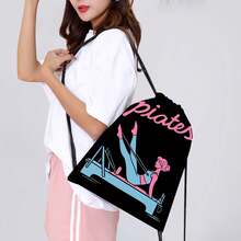 Mochila con tema de gimnasia y ballet - Mochila de cuerdas de doble cara, bolsa de gimnasia con lema de gimnasia, bolsa plegable de estilo bohemio con cordón, perfecta para clase de ballet, práctica de danza, escuela, viaje - Diseño rosa/azul/morado/negro, lavable a máquina, regalo ideal para bailarines. Bolsa deportiva de 16 "x 13" para deportes, fitness, ejercicio, bolsa de viaje de gran capacidad para vacaciones, para mujeres y hombres, bolsa de yoga esencial para viajes