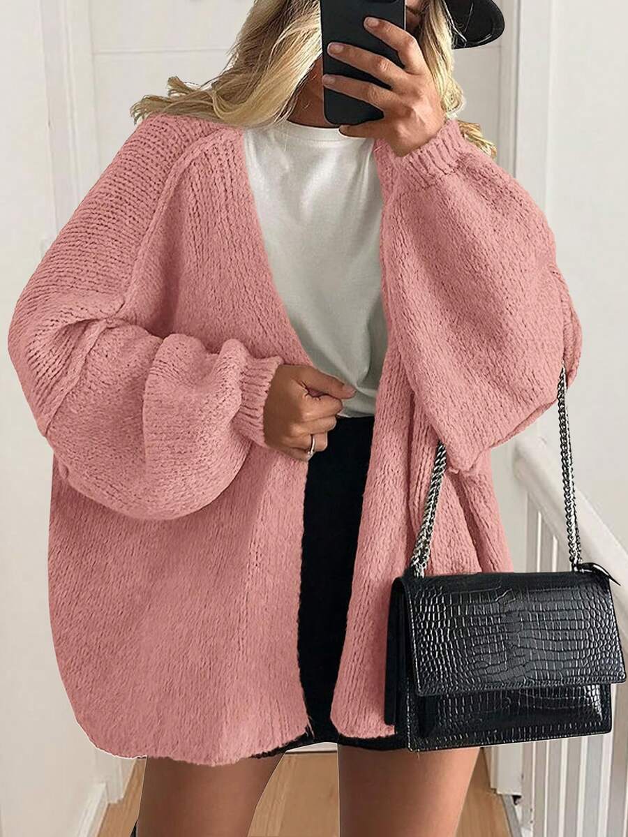 Women's Oversized Cardigan Fall Long Lantern Sleeve Knit Cardigan Lightweight - 淺粉色 - 查看 1