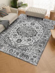 1pc High-Grade Gray - Classic - Geometric Floral Striped Bohemian Area Rug, Soft Faux Wool Rectangular Rug In European And American Style, Machine Washable, Suitable For Living Room, Bedroom, Entryway, Bathroom, Hallway, Patio, Kitchen, Indoor Outdoor, All Season Large Size Mat, Home Decor - Multicolor - View 6