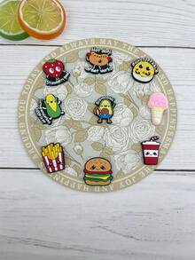 1 Conjunto de 9 Peças de Encantos com Padrão de Comida Fofa para Sandálias, Pulseiras, Chinelos, Decoração de Telefone, Adequado para Casais, Presentes de Aniversário e Feriados