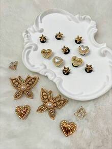 16 szt. złotych perłowych klipsów do butów z dużym motylem i kryształkami, DIY, odpinana ozdoba do sandałów plażowych, butów z wydrążonymi krawędziami, prezentów świątecznych