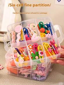 1 pieza Caja de almacenamiento transparente de gran capacidad de 3 capas, organizador de joyas y arte de uñas, caja de almacenamiento de escritorio para pulseras, cuentas, aretes y suministros de manualidades DIY - Multicolor - Ver 3
