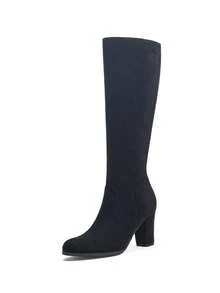 Women's Sexy Versatile Black Suede Thigh High Boots, Chunky Heel Knee High Boots With Side Zipper, Elegant Mid-Heel Long Boots For Commuting & Office, Autumn/Winter,Party - Black - View 15