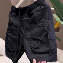 Men's Cargo Shorts With Multiple Pockets, Zipper And Quick-Drying Pants, Thin And Wear-Resistant - 黑色 - 查看 2