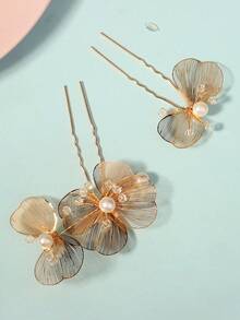 2pcs/Set Elegant Butterfly Shaped Hair Clips, Bridal Wedding Hair Accessories