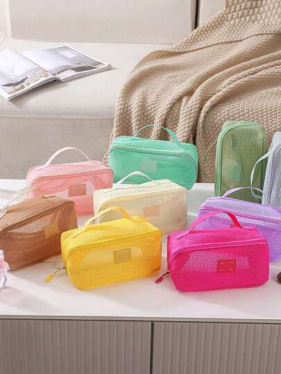 High-End Mesh Transparent Cosmetic Bag, Large Capacity Multi-Functional Toiletry Bag, Portable Travel Storage Pouch
