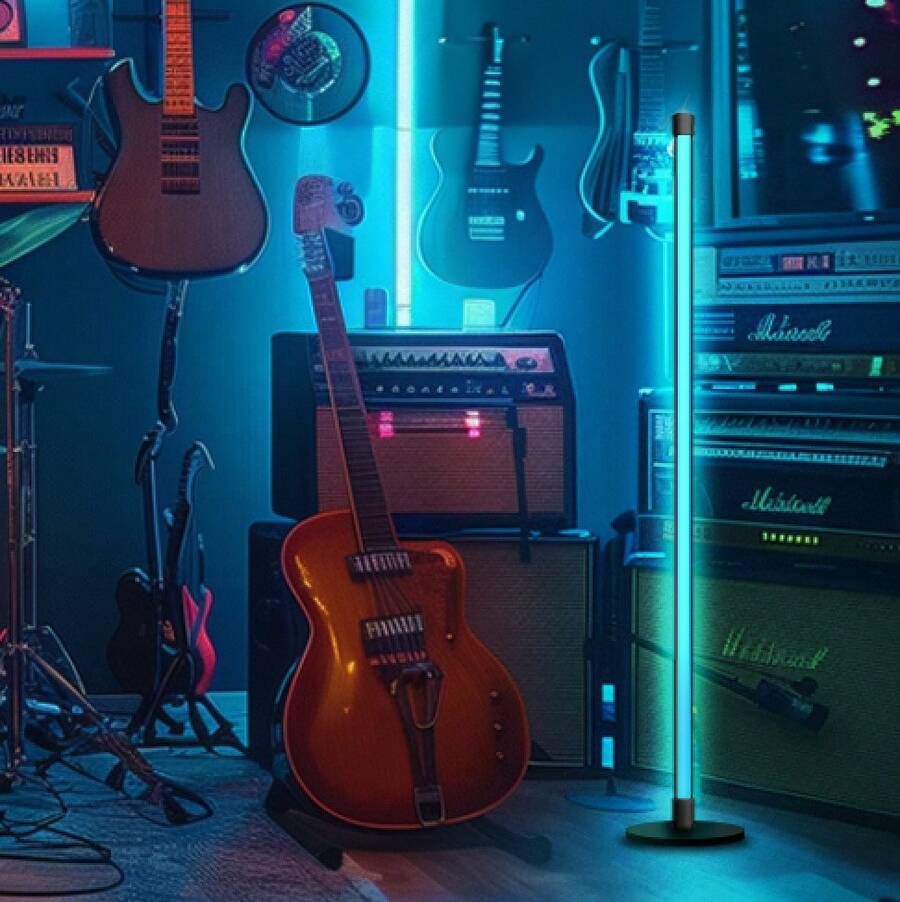 Lámpara de Piso Inteligente Bluetooth LED RGB: Versátil para Sala de Estar y Dormitorio, Creación de Ambiente de Bar / Ayuda de Inmersión en Juegos, Lámpara Decorativa Simple e Indirecta de Colores - LED RGB+IG - Ver 1