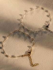 1pc Dainty Faux Pearl Chain Bracelet Stainless Steel Minimalist Elegant Pearl Beaded Bracelet For Women Wedding Jewellery, Bridesmaid Gift, Mothers Day Gift(Random Pearl Quantity) - Vòng đeo tay - Xem 3