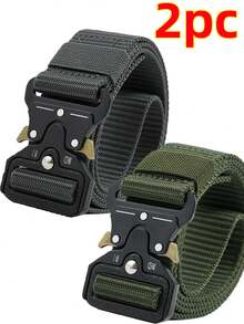 2pcs New Tactical Waist Belt, One-Button Quick Release Casual Utility Belt, Multi-Function Outdoor Hiking Training Nylon Waist Strap With Quick-Open Buckle, Suitable For Casual & Practical Use - 125cm - View 2
