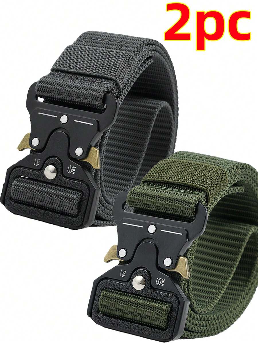 2pcs New Tactical Waist Belt, One-Button Quick Release Casual Utility Belt, Multi-Function Outdoor Hiking Training Nylon Waist Strap With Quick-Open Buckle, Suitable For Casual & Practical Use
