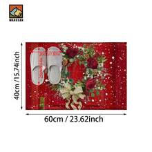 1pc Christmas Rose Pattern Bathroom Anti-Slip Mat, Made Of Artificial Cashmere With Plush Decoration, Is Suitable For Bathrooms, Doorways, Kitchens And Other Occasions. It Can Be Machine Washed, Is A Holiday Decoration And Can Be Given As A Gift
