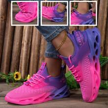Comfortable,Casual,Commuter,Mothers Day Gifts ,Holiday,Halloween,Christmas,Personalized,Halloween Women's Fashion,Fallfreshnes,Pink Purple Gradient Women's Casual Running Shoes: Mesh Knitted And Hollow Sole, Lace-Up Sports Fitness Shoes | Running Training | Daily Outings