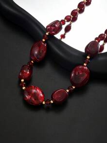 Fashionable Asymmetrical Beaded Burgundy Necklace, Simple Elegant Choker Necklace, Hiphop Style