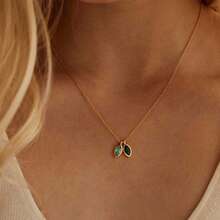 Customized Birthstone Leaf Necklace, Oval Birthstone Necklace, Anniversary Family Gift, Birthday Gift, Grandmother Gift, Mother's Day Gift (For Her) - Multicolor - View 7