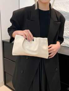 时尚纯色手拿包、褶皱云朵包、休闲信封包、化妆包、旅行配件包、内衬包、洗漱包、收纳袋 - 白色 - 查看 6